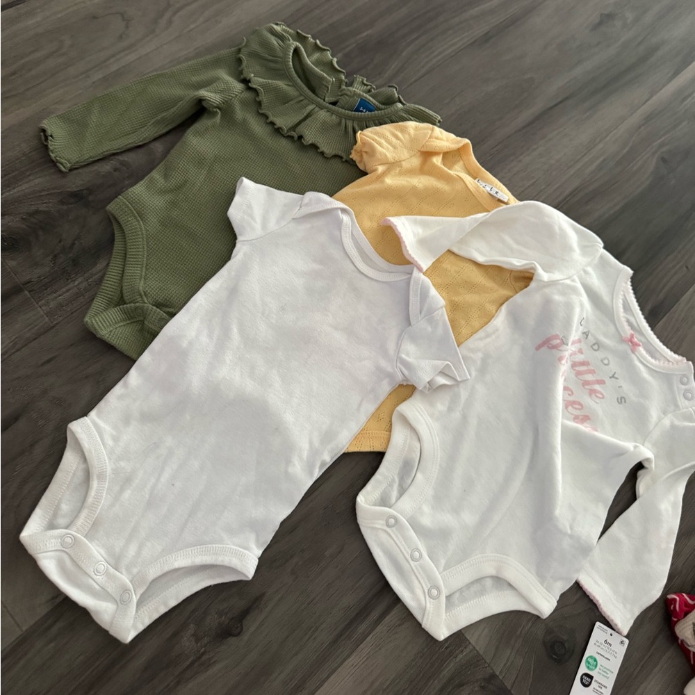 Set of Baby Bodysuits in White, Yellow, and Green